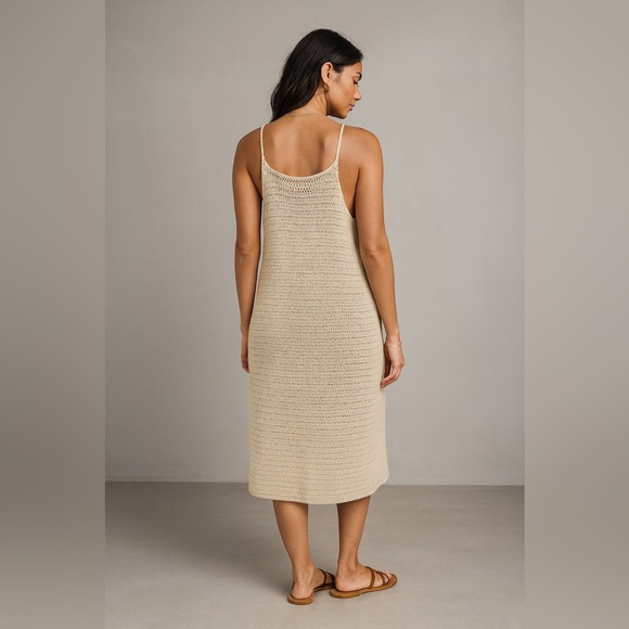 Banana Republic Pale Khaki Crochet Knit Midi Dress Halter Straps – Size XL - Picture 3 of 14